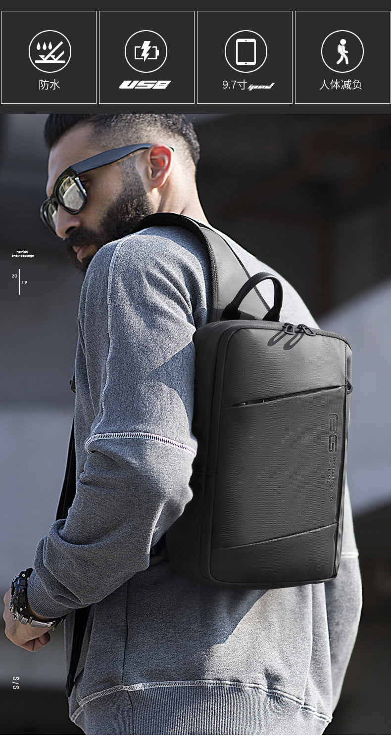 BANGE Men Bag Oxford USB Sling bag 7.9 inch Male Chest Bag Crossbody Bag For Man Moto Biker Shoulder Bags Black New Fashion Bag