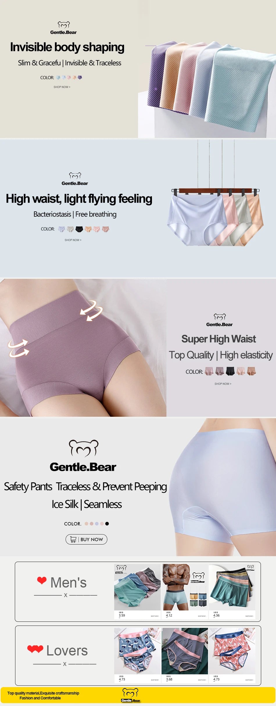 Gentle.Bear High Waist Lace Cotton Women's Panties Large Size XXXXL Breathable Women Underwear Elastic Soft Ladies briefs
