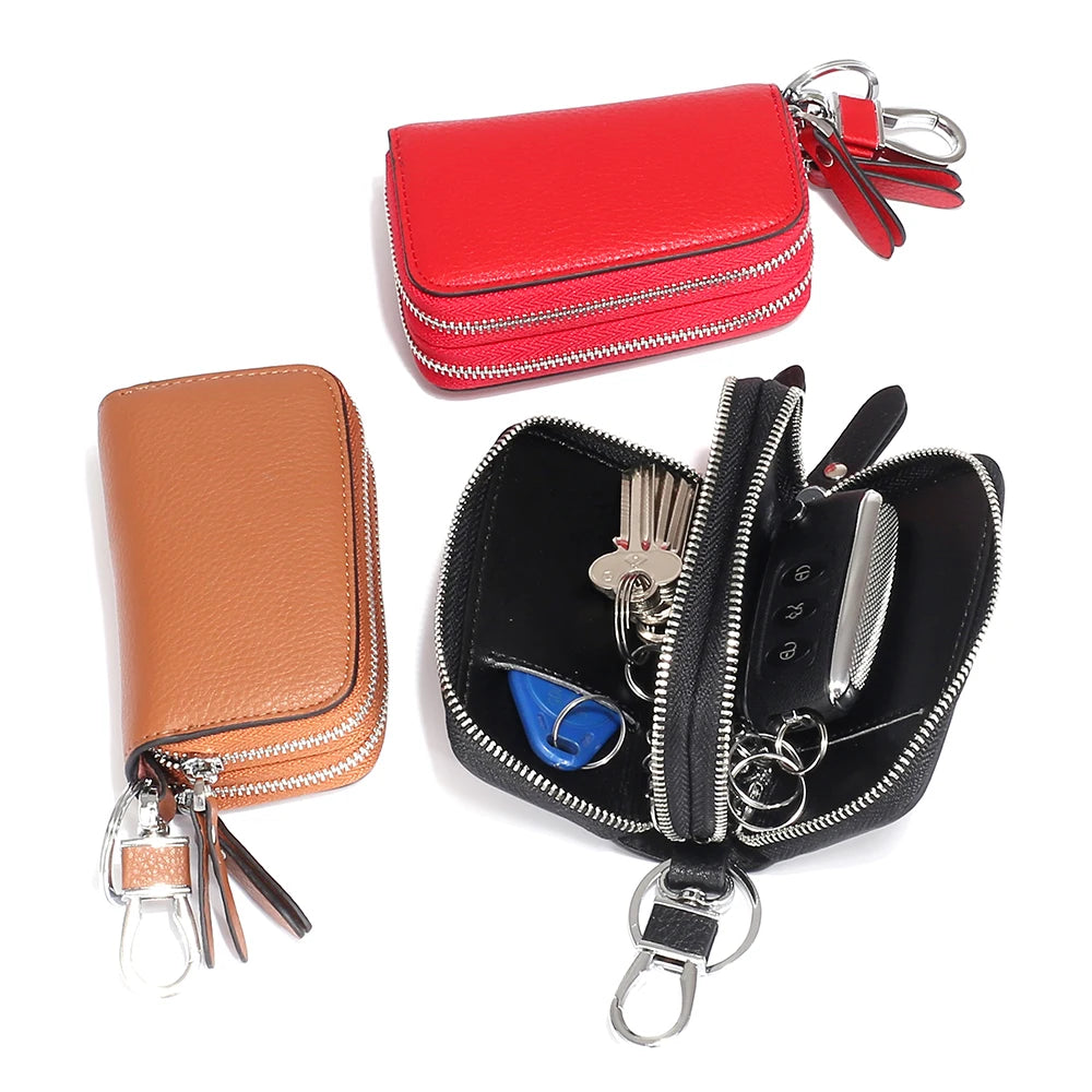 Split Leather Key Wallets Unisex Key Bag Men Car Key Holders Double Zipper Keychain Case Women Smart Housekeeper