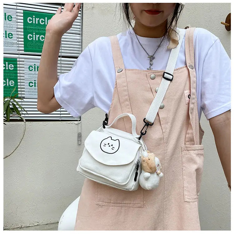2024 New Canvas Small Fresh Ladies One-shoulder Diagonal Bag Multifunctional Fashion Cartoon Print All-match Package