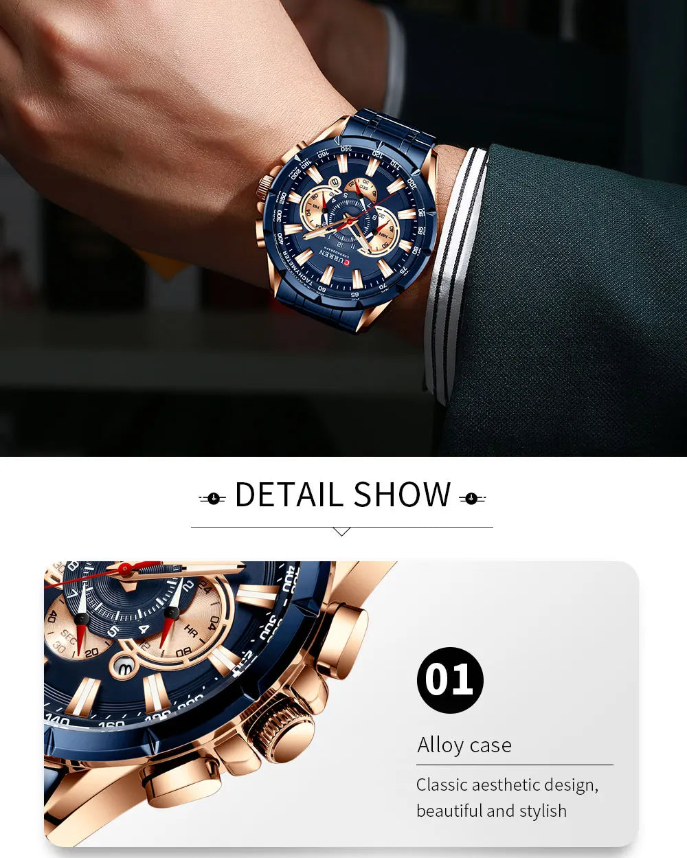 CURREN Men's Watch Fashion Sport Chronograph Wristwatch Mens Watches Top Brand Luxury Quartz Watch Stainless Steel Band