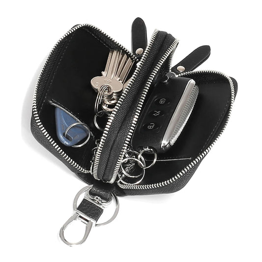 Split Leather Key Wallets Unisex Key Bag Men Car Key Holders Double Zipper Keychain Case Women Smart Housekeeper