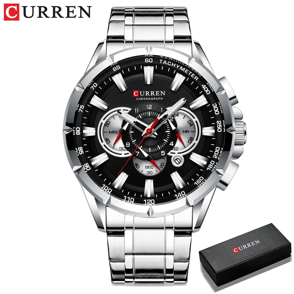 CURREN Men's Watch Fashion Sport Chronograph Wristwatch Mens Watches Top Brand Luxury Quartz Watch Stainless Steel Band