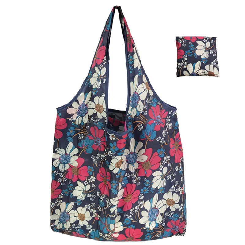 Reusable Shopping Bags Women Foldable Tote Bag Portable Cloth Eco Grocery Bag Folding Large Capacity Fruit Vegetable Handbags