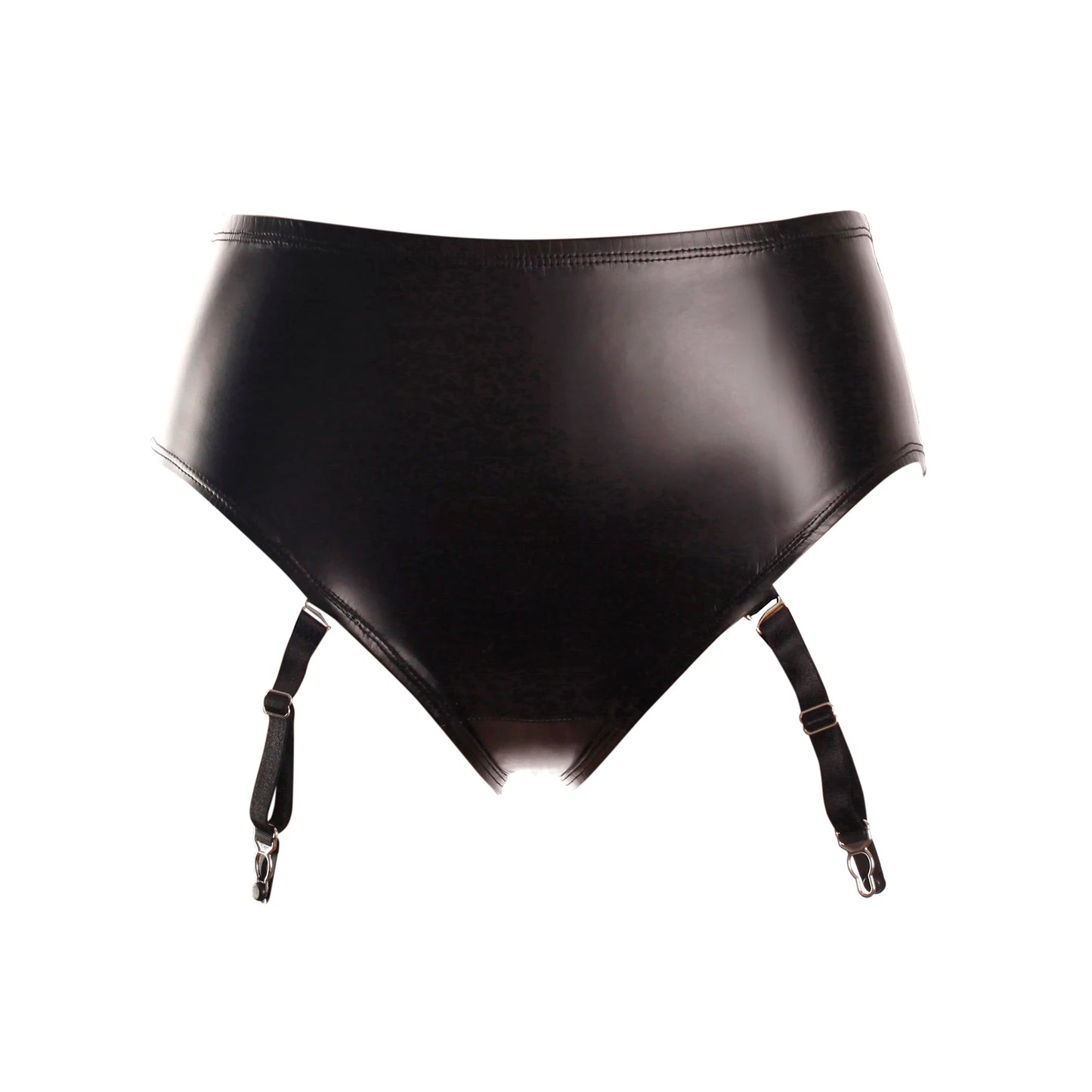 Ftshist Women's Wet Look Briefs High Waist Matte Black PU Leather Panties Fit Garter Socks Faux Leather Crossdress Lingerie