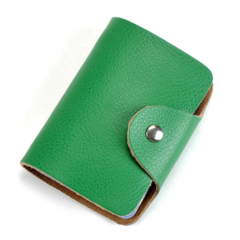 New Fashion 26 Slots Genuine Leather Business Card Holder Organizer Hasp Men Bank Credit Card Case Bag Women ID Wallet