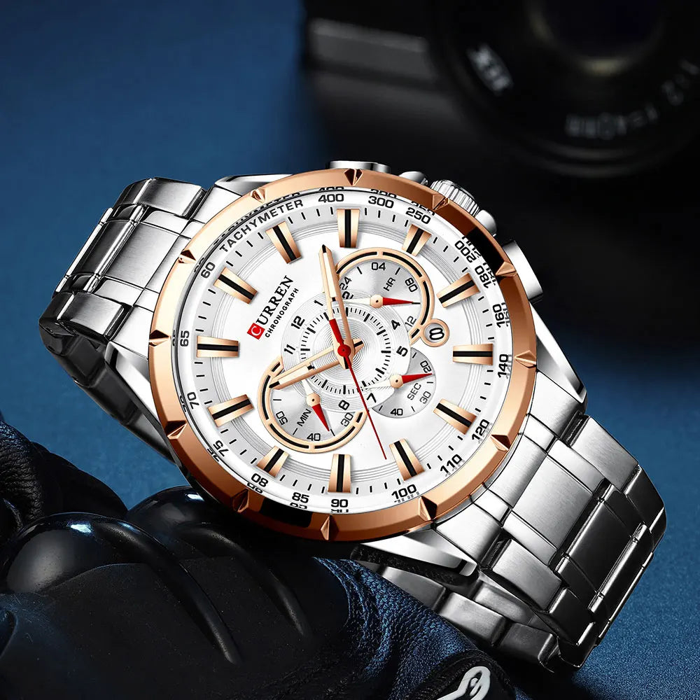 CURREN Men's Watch Fashion Sport Chronograph Wristwatch Mens Watches Top Brand Luxury Quartz Watch Stainless Steel Band