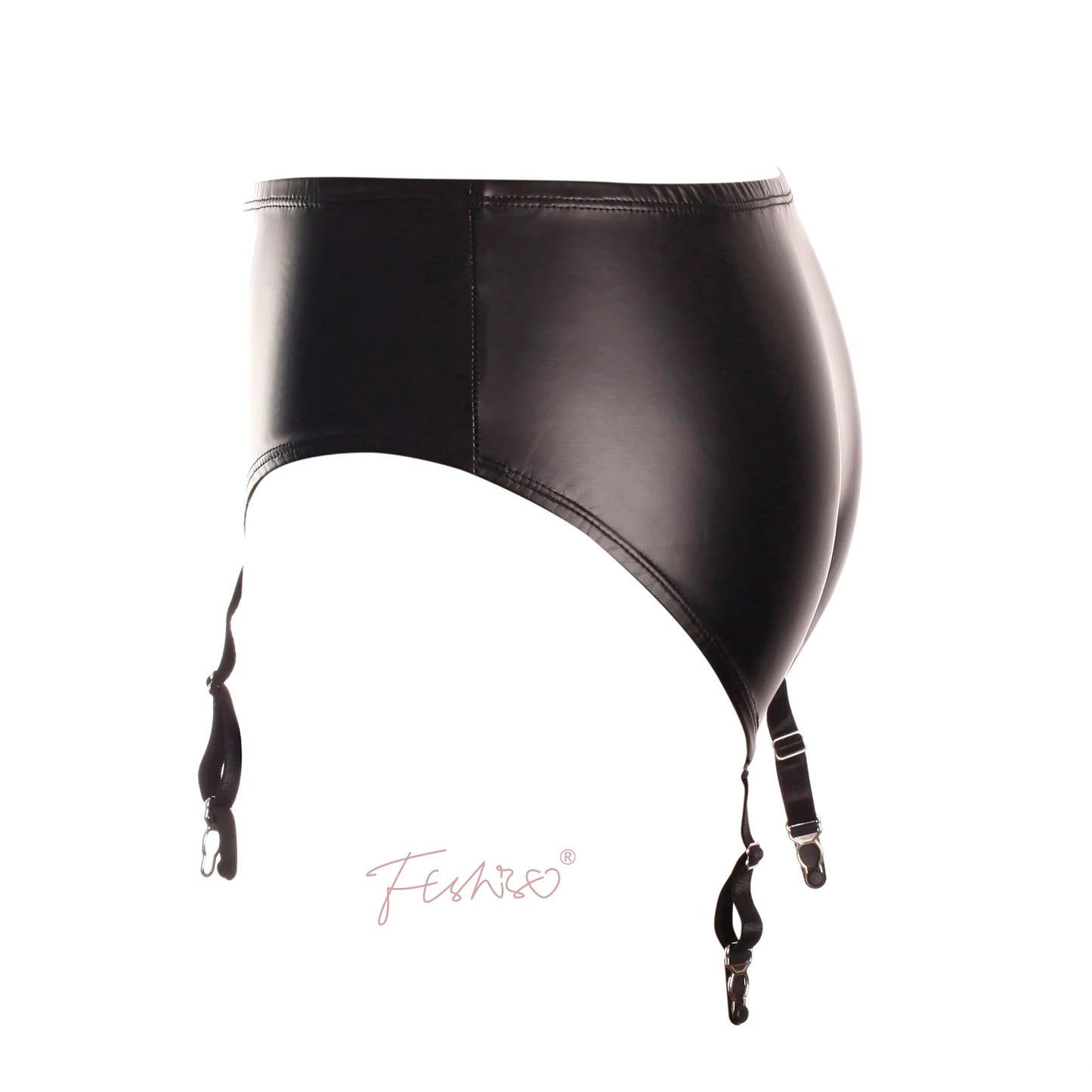 Ftshist Women's Wet Look Briefs High Waist Matte Black PU Leather Panties Fit Garter Socks Faux Leather Crossdress Lingerie