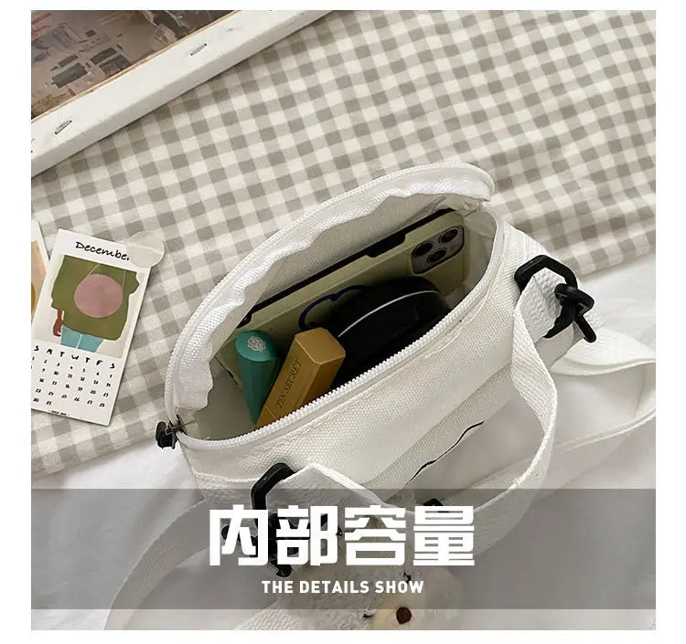 2024 New Canvas Small Fresh Ladies One-shoulder Diagonal Bag Multifunctional Fashion Cartoon Print All-match Package