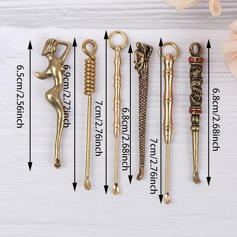 1pc Ear Spoons Retro Brass Dragon Portable Ear Cleaning Tool Ear Pick Ear Wax Remover Curette Cleaner Keychain Pendants