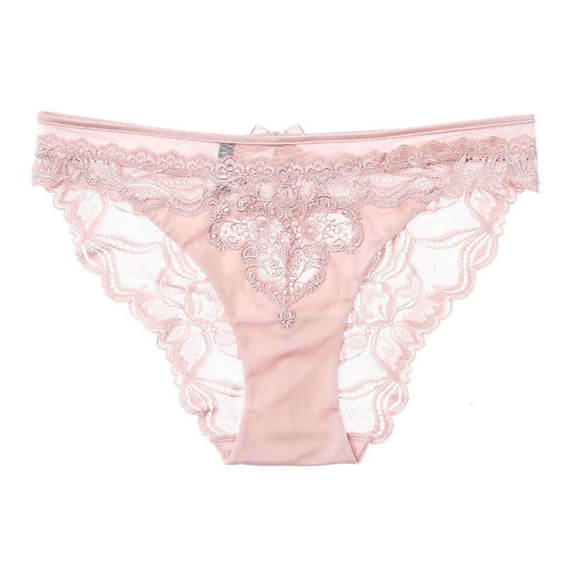 Women's Soft Summer Seamless Panties Mid Waist Transparent Underwear Lingerie Sexy Lady Flowers Lace Solid Briefs High Quality