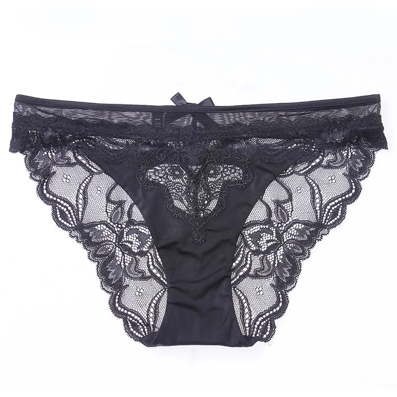 Women's Soft Summer Seamless Panties Mid Waist Transparent Underwear Lingerie Sexy Lady Flowers Lace Solid Briefs High Quality