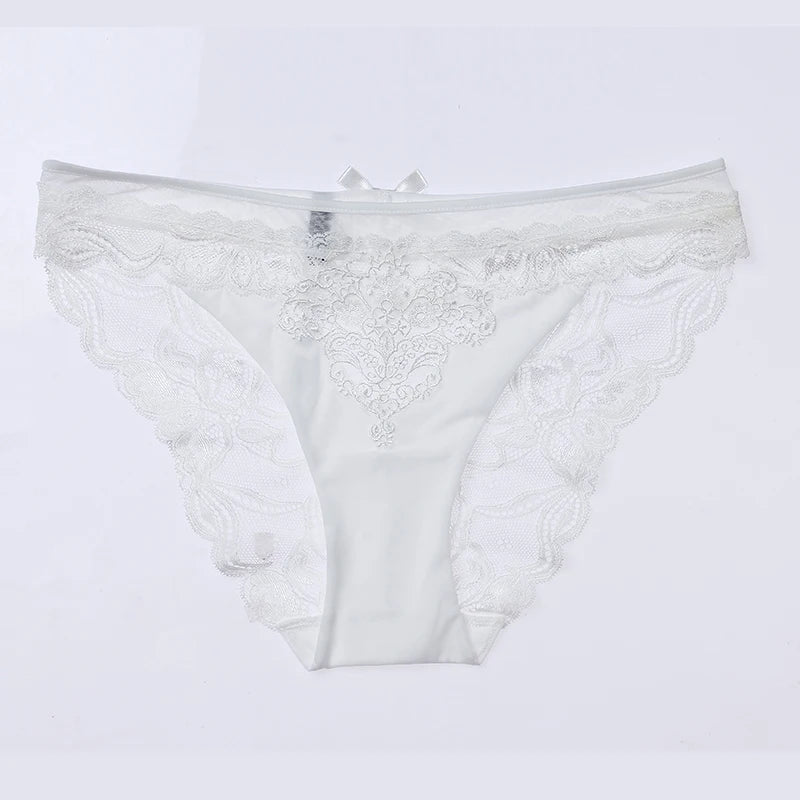 Women's Soft Summer Seamless Panties Mid Waist Transparent Underwear Lingerie Sexy Lady Flowers Lace Solid Briefs High Quality