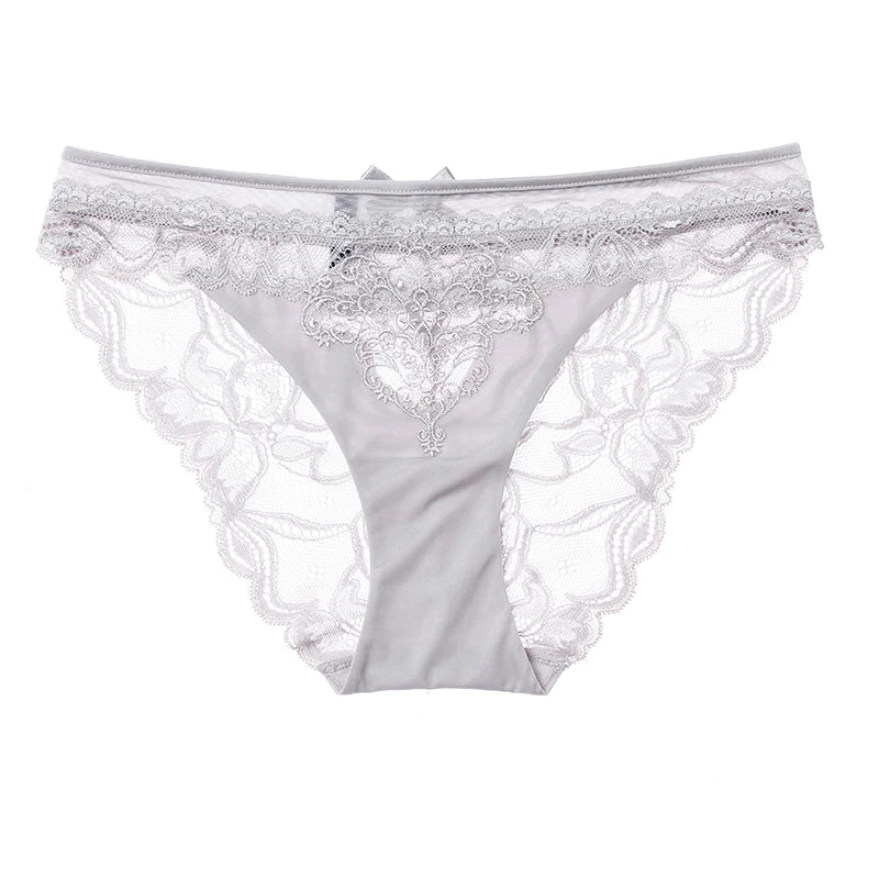 Women's Soft Summer Seamless Panties Mid Waist Transparent Underwear Lingerie Sexy Lady Flowers Lace Solid Briefs High Quality
