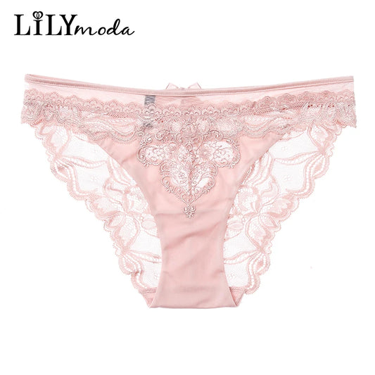 Women's Soft Summer Seamless Panties Mid Waist Transparent Underwear Lingerie Sexy Lady Flowers Lace Solid Briefs High Quality