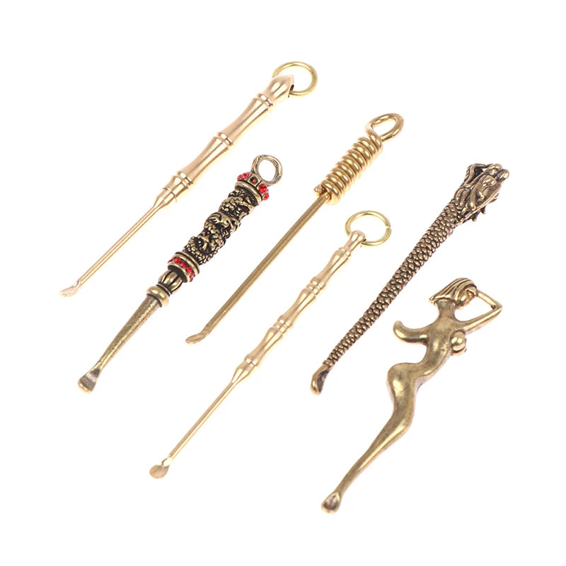 1pc Ear Spoons Retro Brass Dragon Portable Ear Cleaning Tool Ear Pick Ear Wax Remover Curette Cleaner Keychain Pendants
