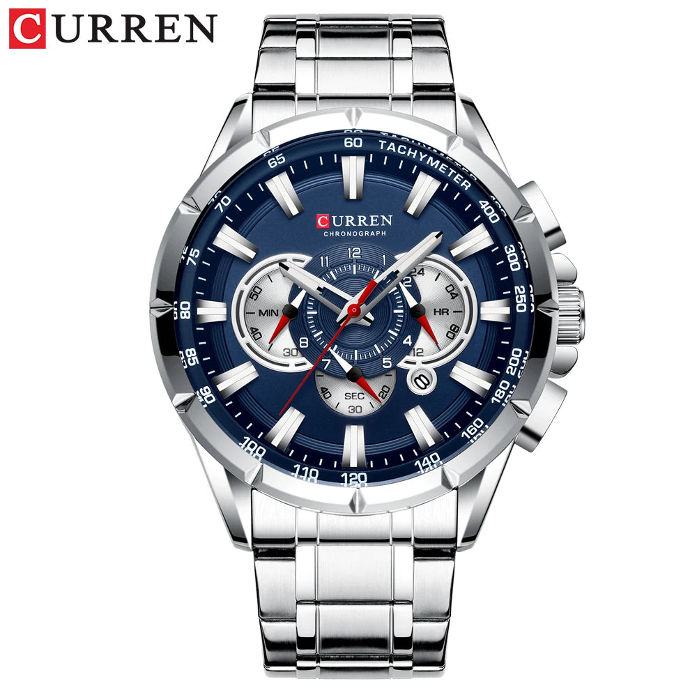 CURREN Men's Watch Fashion Sport Chronograph Wristwatch Mens Watches Top Brand Luxury Quartz Watch Stainless Steel Band