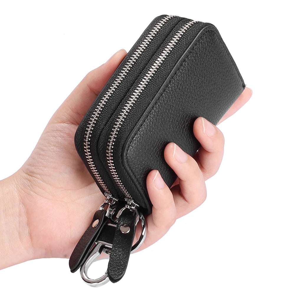 Split Leather Key Wallets Unisex Key Bag Men Car Key Holders Double Zipper Keychain Case Women Smart Housekeeper