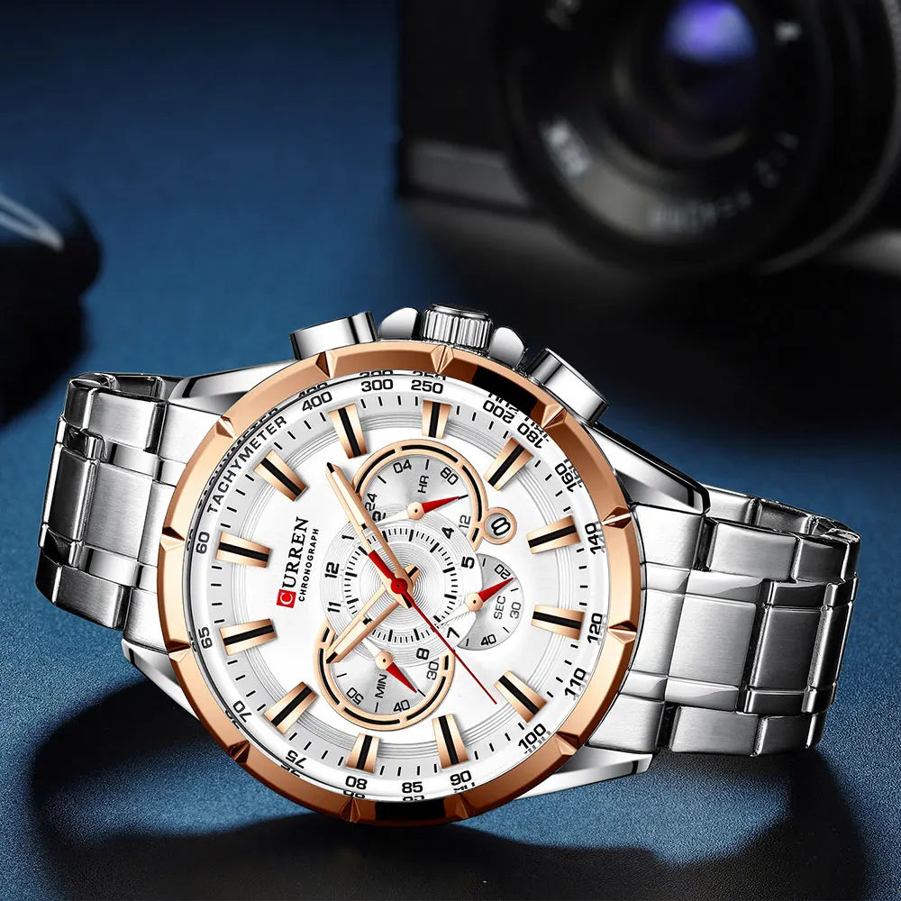 CURREN Men's Watch Fashion Sport Chronograph Wristwatch Mens Watches Top Brand Luxury Quartz Watch Stainless Steel Band