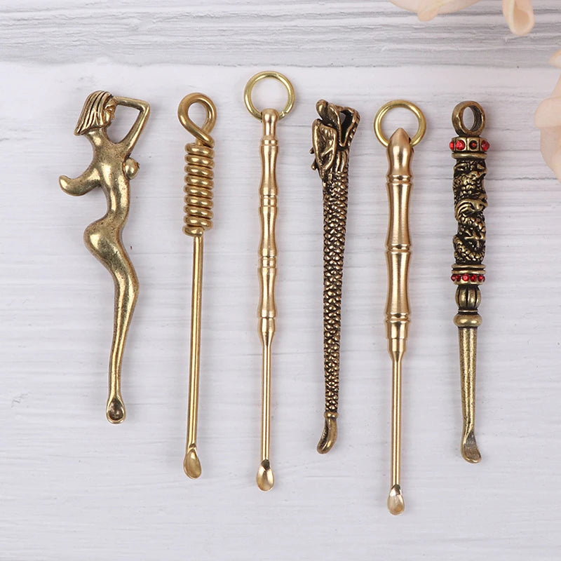 1pc Ear Spoons Retro Brass Dragon Portable Ear Cleaning Tool Ear Pick Ear Wax Remover Curette Cleaner Keychain Pendants