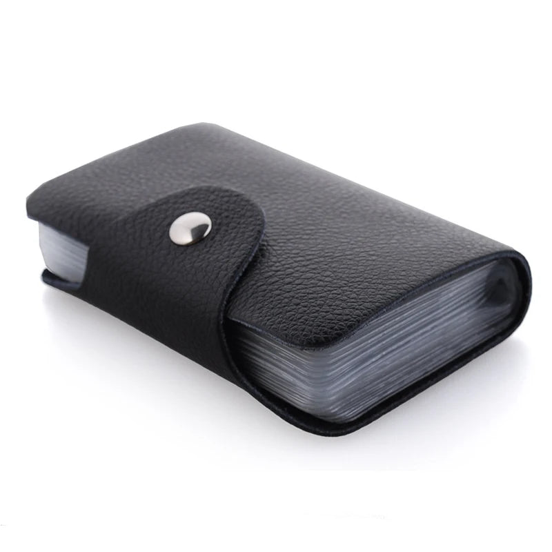 New Fashion 26 Slots Genuine Leather Business Card Holder Organizer Hasp Men Bank Credit Card Case Bag Women ID Wallet