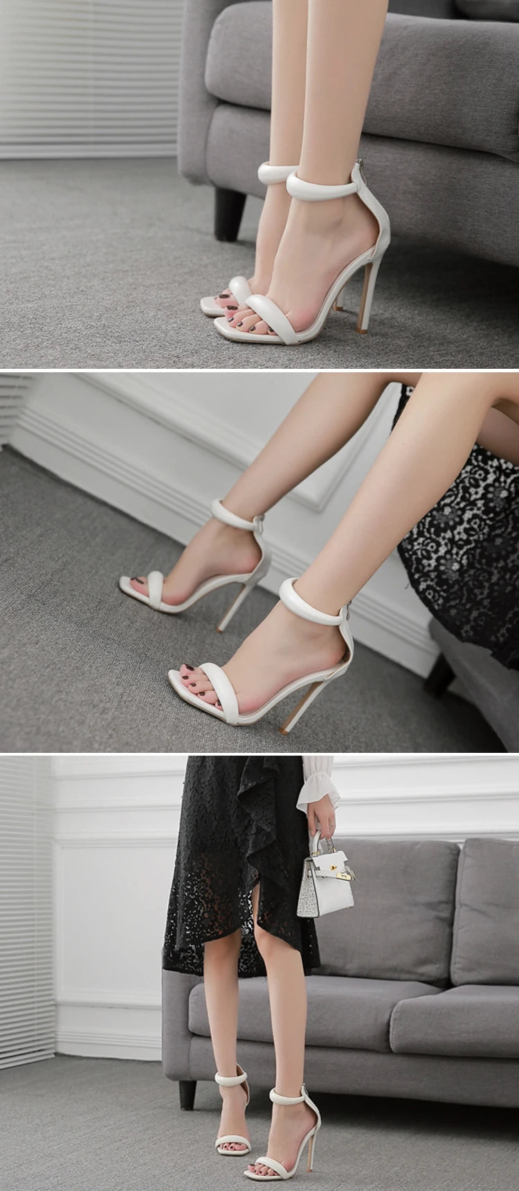 Eilyken Summer Silver Gold Peep Toe High Heel Sandals Sexy Buckle Strap Ankle-Wrap Ladies Club Women Stripper Shoes