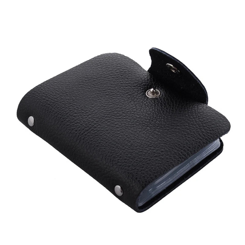 New Fashion 26 Slots Genuine Leather Business Card Holder Organizer Hasp Men Bank Credit Card Case Bag Women ID Wallet
