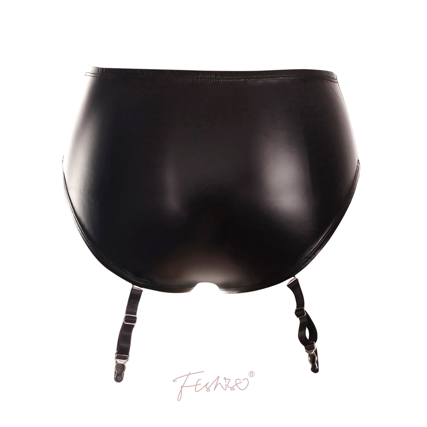 Ftshist Women's Wet Look Briefs High Waist Matte Black PU Leather Panties Fit Garter Socks Faux Leather Crossdress Lingerie