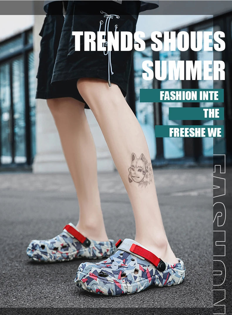 Summer Outdoor Beach Sandals Men Clogs Shoes Men Slippers Camouflage Platform Aqua Shoes Soft EVA Indoor Home Slides Flip Flops