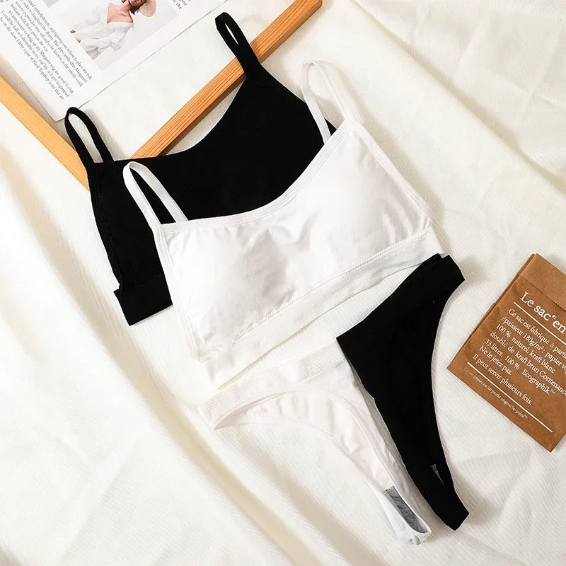 Women Seamless Bra Set Sexy Backless Ribbed High Waist Panties Female Lingerie Set Crop Top Seamless Briefs Underwear