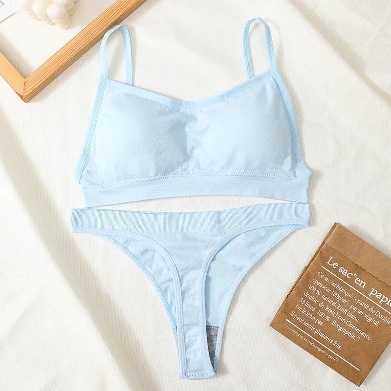 Women Seamless Bra Set Sexy Backless Ribbed High Waist Panties Female Lingerie Set Crop Top Seamless Briefs Underwear