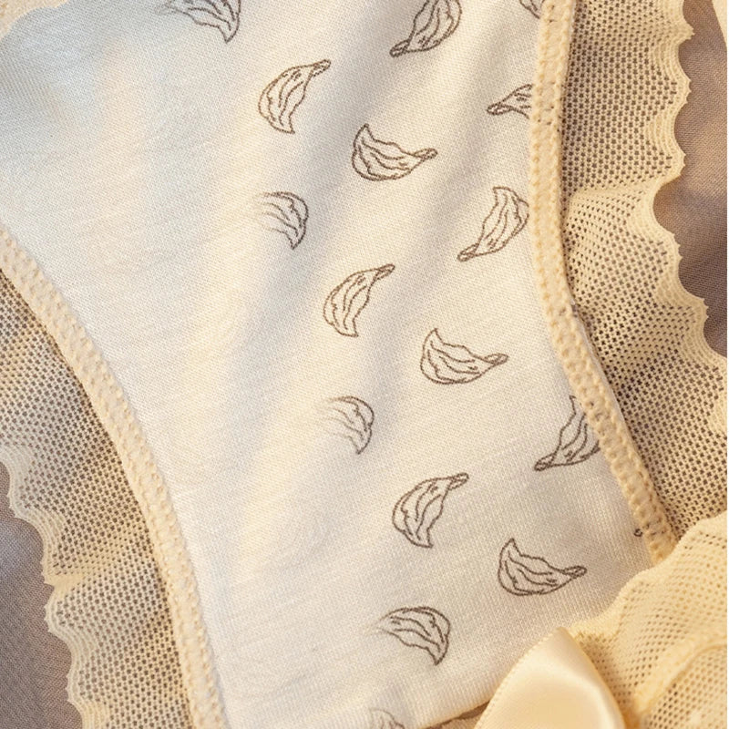 Women Sexy Lace Satin Smooth Middle Waist Panties Transparent Breathable Seamless Bow Underwear High Elasticity Soft Breifs