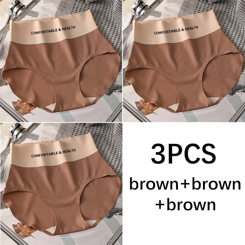 FallSweet 3PCS Seamless Panties for Woman Ice Silk Underwear High Waist Briefs Solid Comfortable Underpants Sexy Female Lingerie