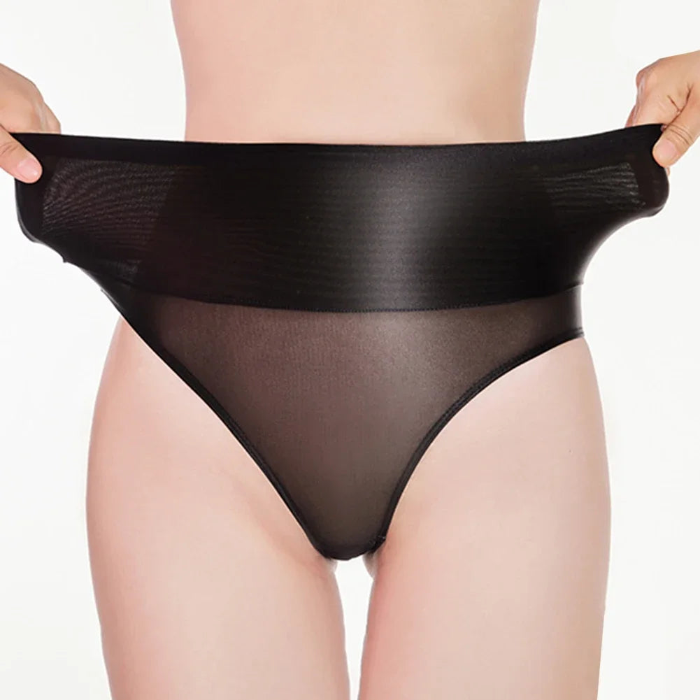 Women's Seamless Underwear Ultra-Thin Glossy Panties Knickers High Waist Transparent See Through Shiny Sheer Underpants