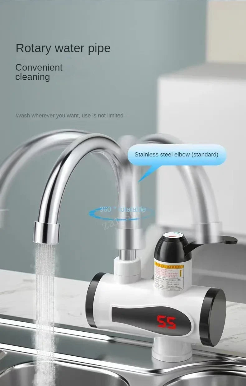 3000W Electric Kitchen Water Heater Tap Instant Hot Water Faucet Heater Cold Heating Faucet Tankless Instantaneous Water Heater