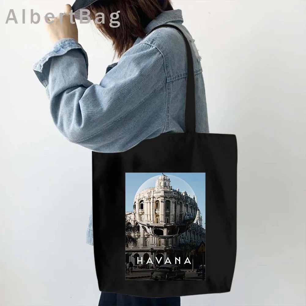 Cuba Country Map Flag Havana Travel Cuban Watercor Shopper Harajuku Canvas Totes Bag Cubana Girl Gift Love Heart Cotton Handbags