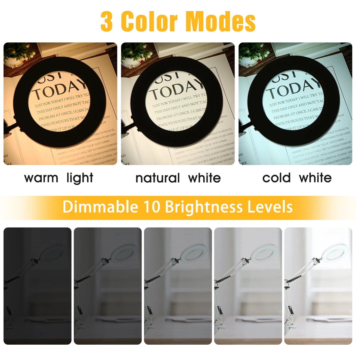 72LED 8X/10X NEW Illuminated Magnifier USB 3 Colors LED Magnifying Glass For Skincare Beauty/Table Lamp/Soldering Iron Repair