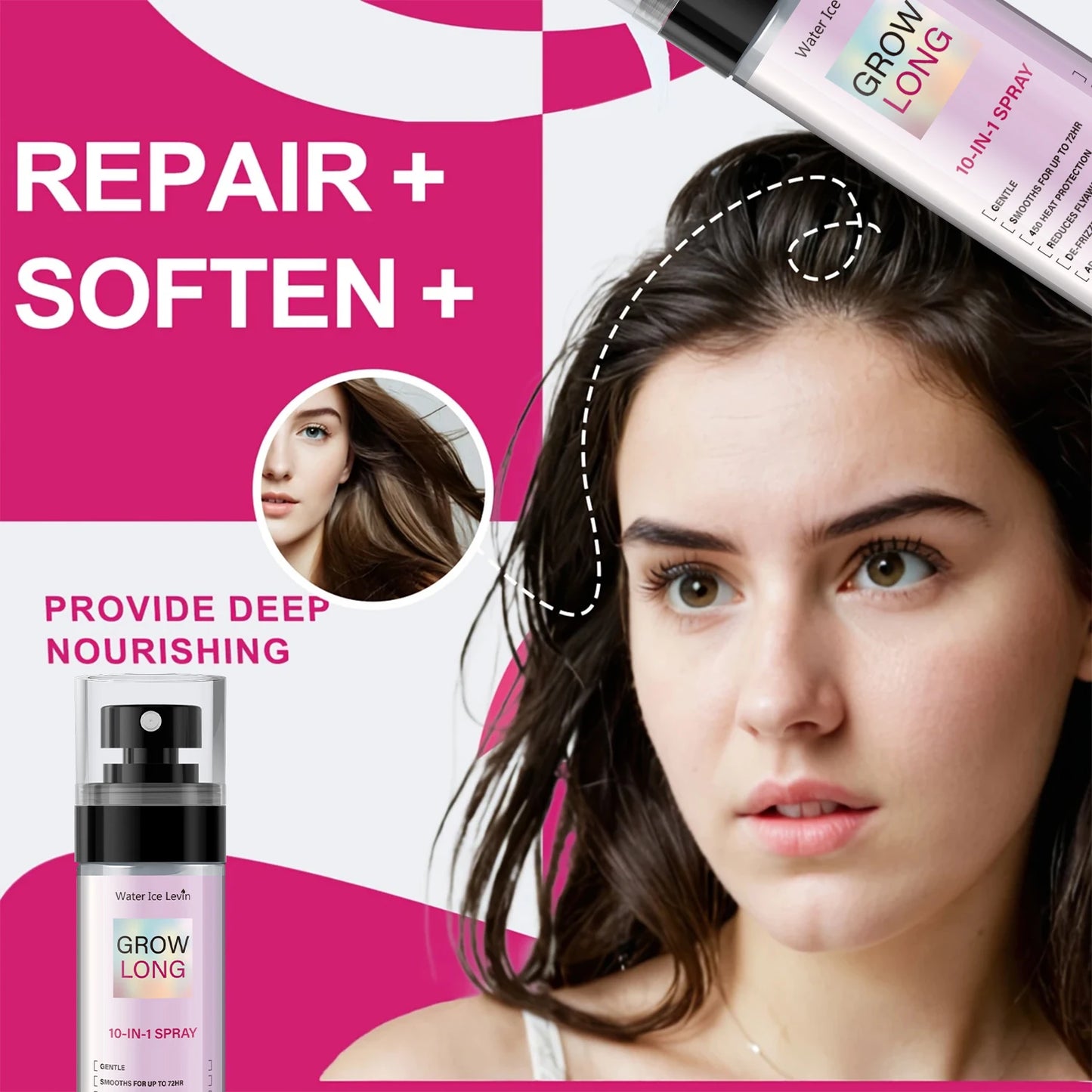 100ml, 10 in 1 Long Hair Care Spray, Innovative Technology to Achieve All-Round Care, Create Natural Lotus Pine Feeling, Gently Sprayed with Various Hair Problems