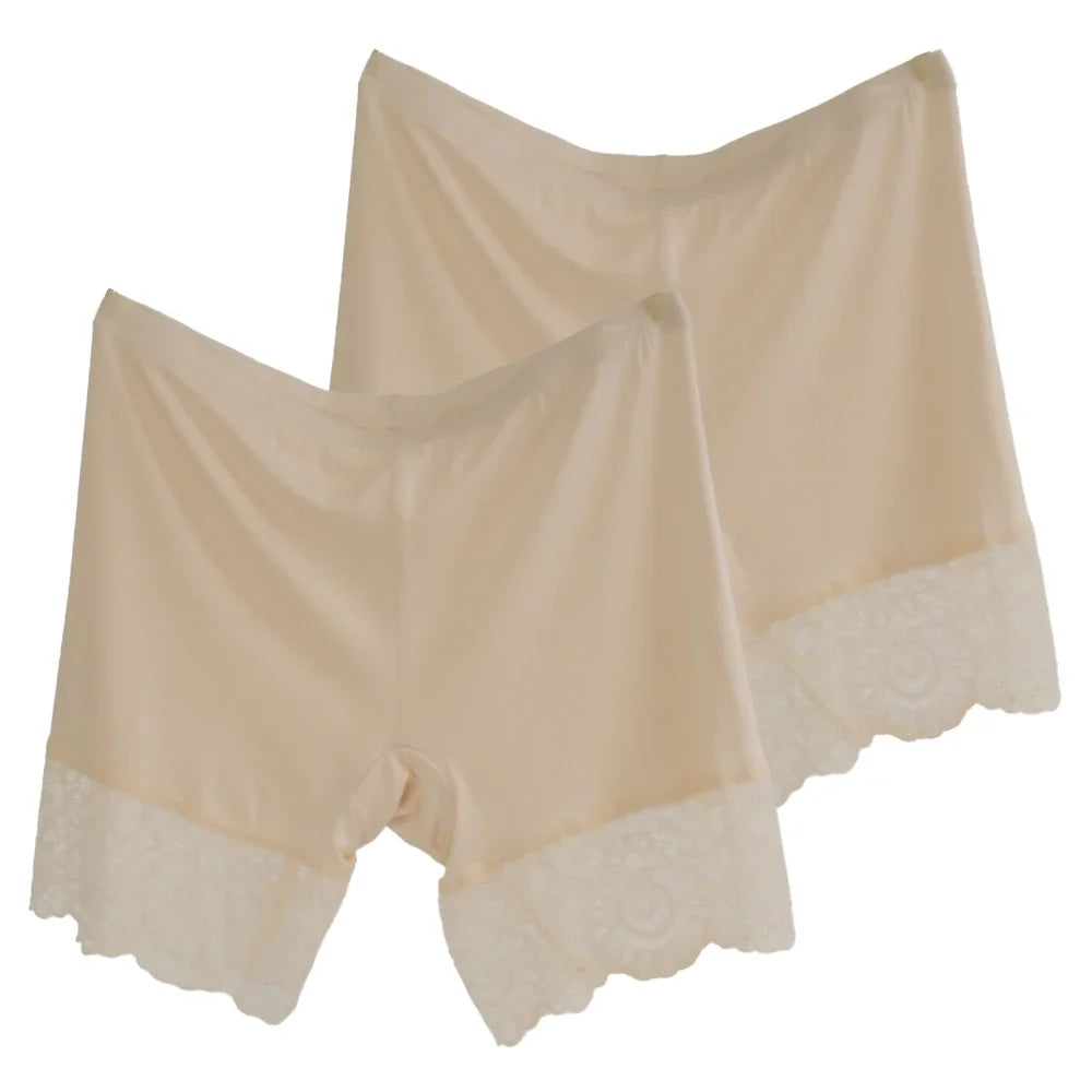 2Pcs Women Plus Big Size Safety With Lace Woman Panties Pants High Waist Shorts Under Female Summer Under Skirt Shorts Modal