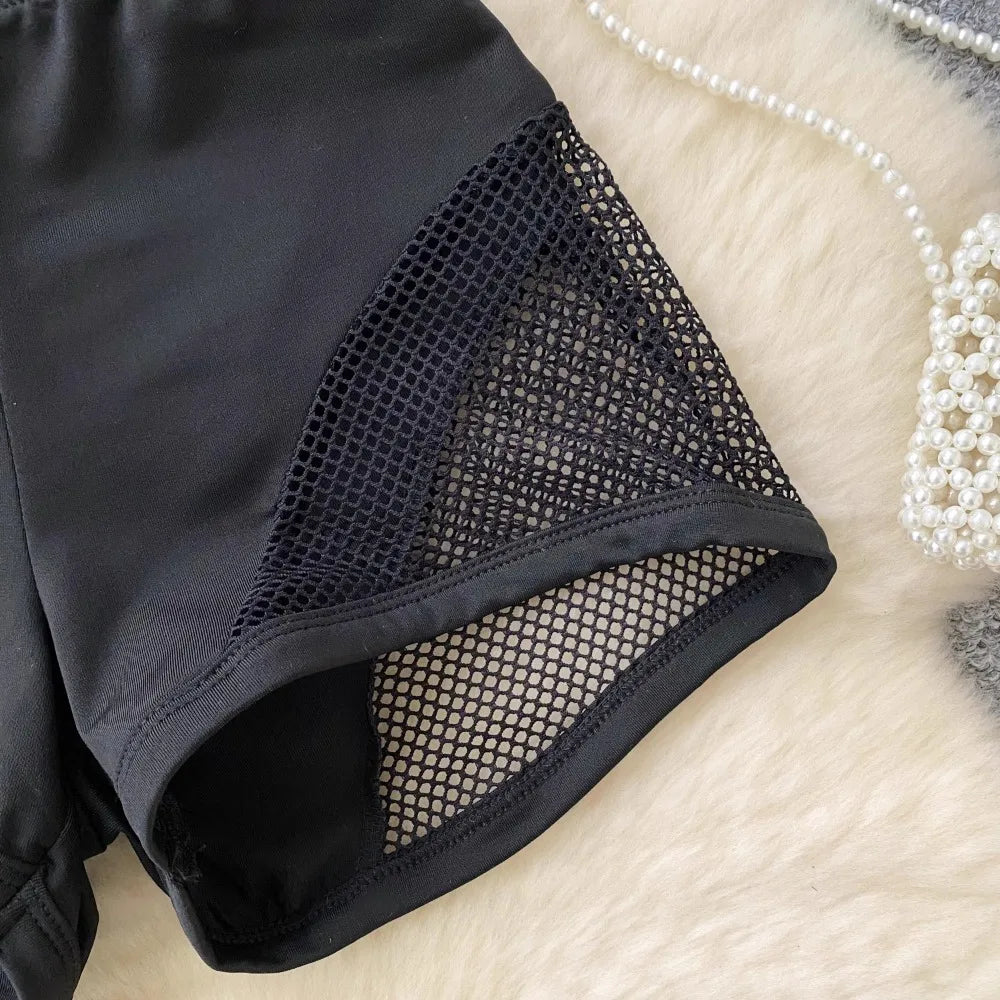 Foamlina Women's Casual Sweatpants Girl's Summer New Sexy Tight Hip Pants Pure Lust Black Grid Patchwork Y2K Street Shorts