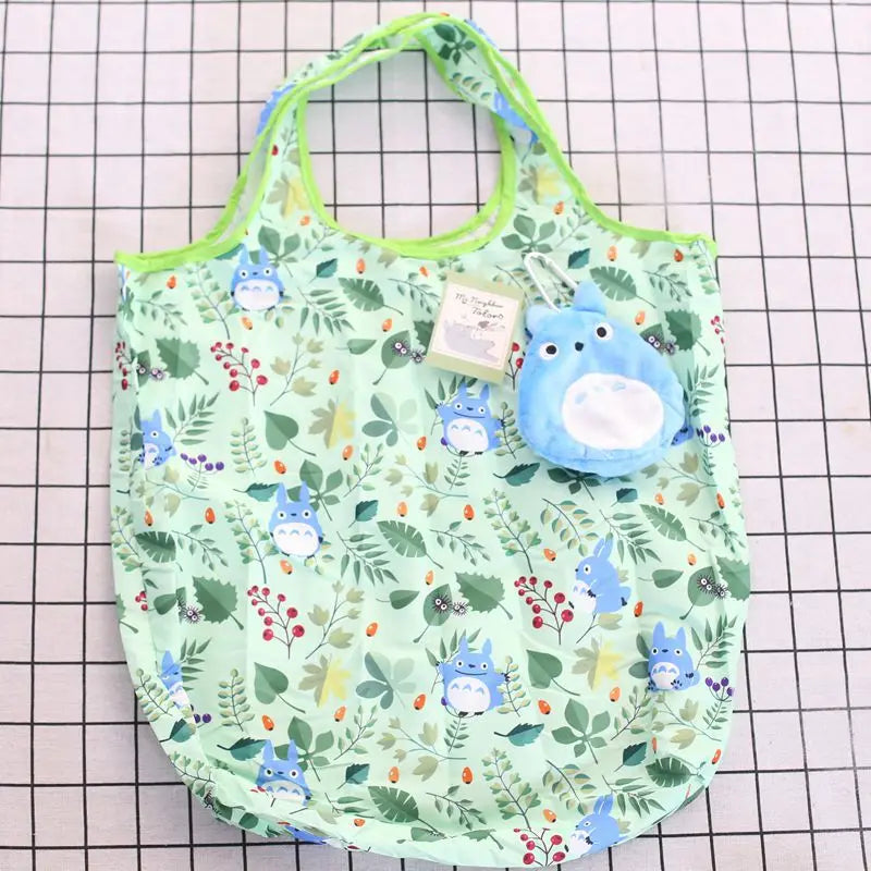 Anime Cartoon Foldable Shopping Bags Thick Nylon Large Tote Reusable Polyester Portable Shoulder Women's Handbags Folding Pouch