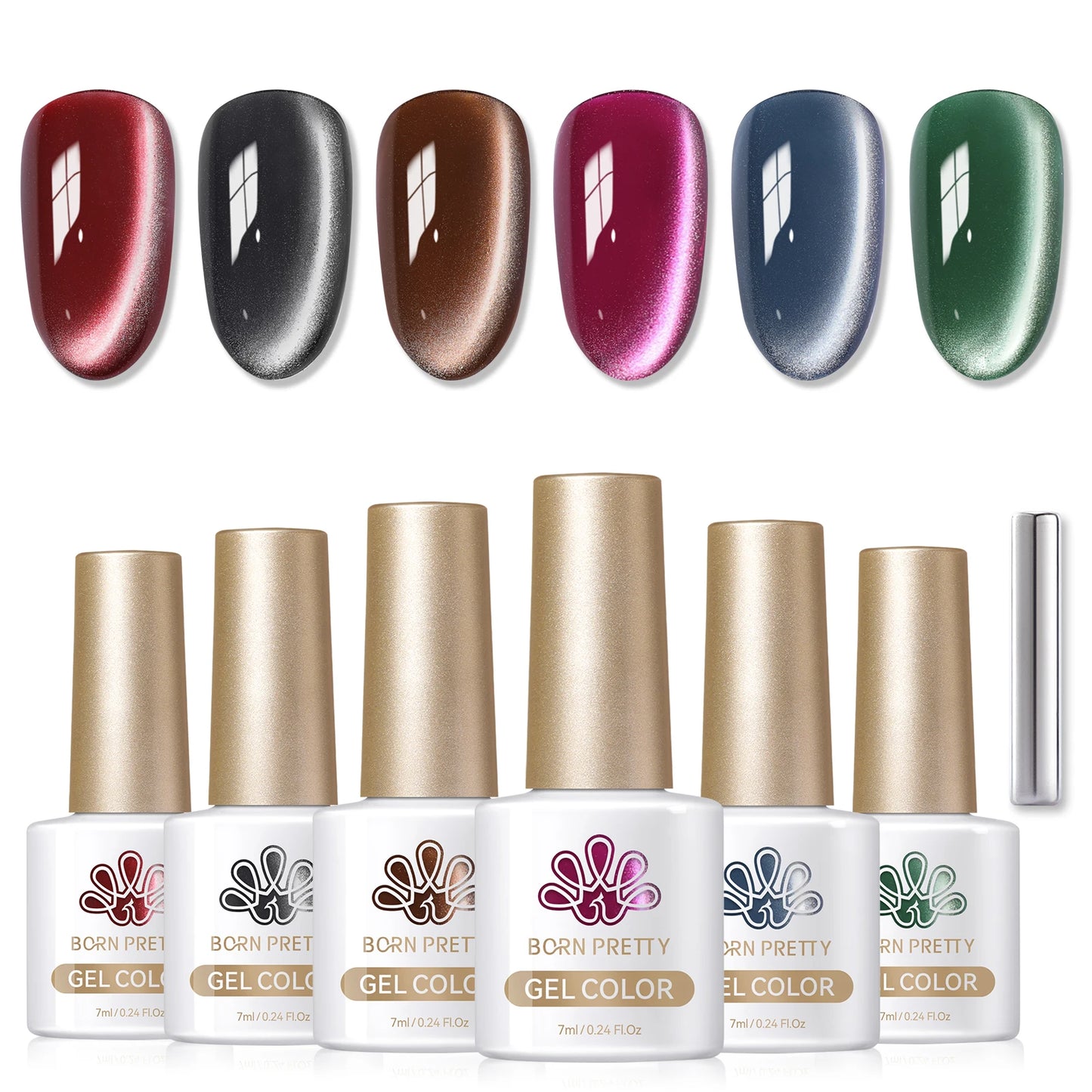 BORN PRETTY 6PCS Pink Ocean Cat Nail Gel Polish Set With Magnet Stick Jelly Holographics Magnetic Nail Kit Salon Art Manicure