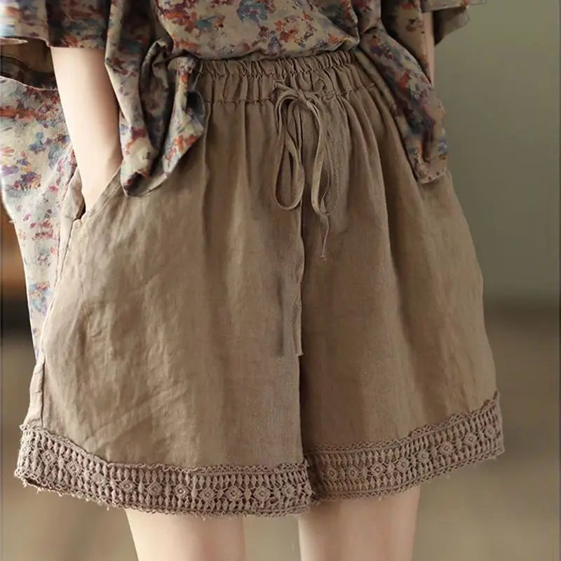 Cotton and Linen Shorts for Women Wearing Thin Mother Cotton and Linen Pants for Women Large Size Casual Linen Wide-leg Pants