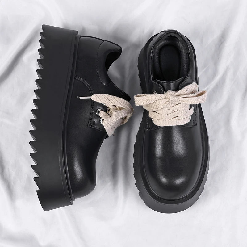 Autumn Men Platform Shoes Casual Business Genuine Leather Shoes Fashion Thick Sole Male Flat Sneakers British High Quality Shoes