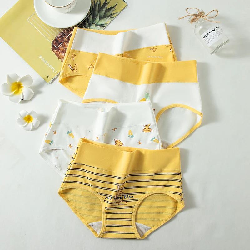 Fashion Print 4Pcs High Waist Cotton Panties Women Body Shaper Underwear Breathable Cute Girls Briefs Slimming Female Lingerie