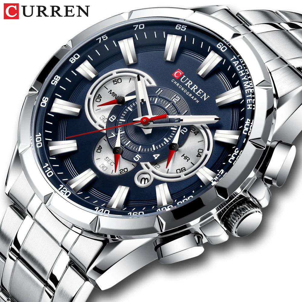 CURREN Men's Watch Fashion Sport Chronograph Wristwatch Mens Watches Top Brand Luxury Quartz Watch Stainless Steel Band