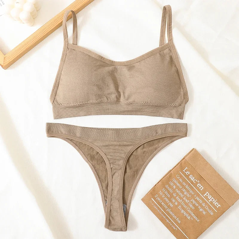 Women Seamless Bra Set Sexy Backless Ribbed High Waist Panties Female Lingerie Set Crop Top Seamless Briefs Underwear