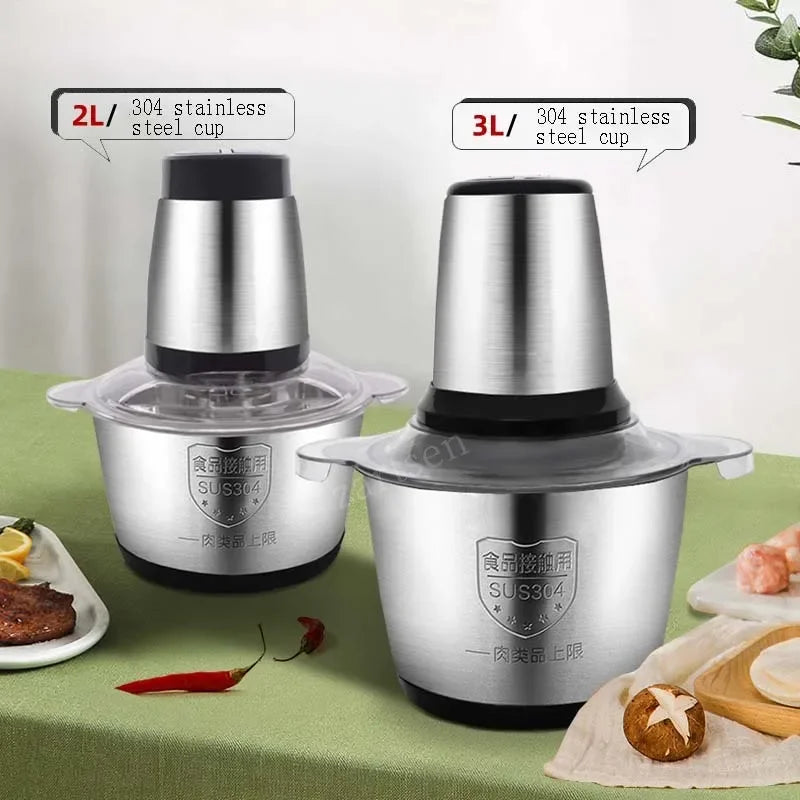 2 Speeds 30000W Stainless Steel 2L/3L Capacity Electric Chopper Meat Grinder Mincer Food Processor Slicer