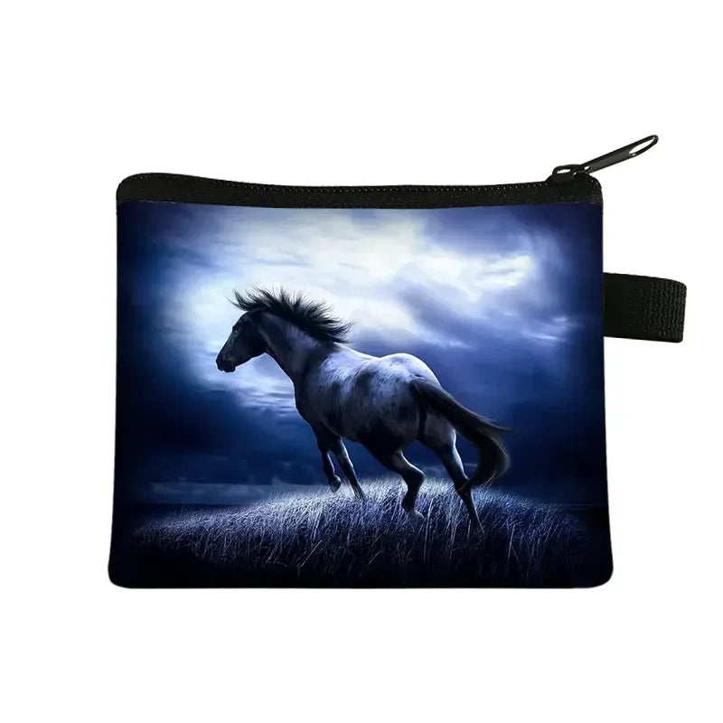 Galloping Horse 3D Printing Coin Purse Ladies Shopping Portable Silver Coin Bag Travel Mini Credit Card ID Card Bag Gift