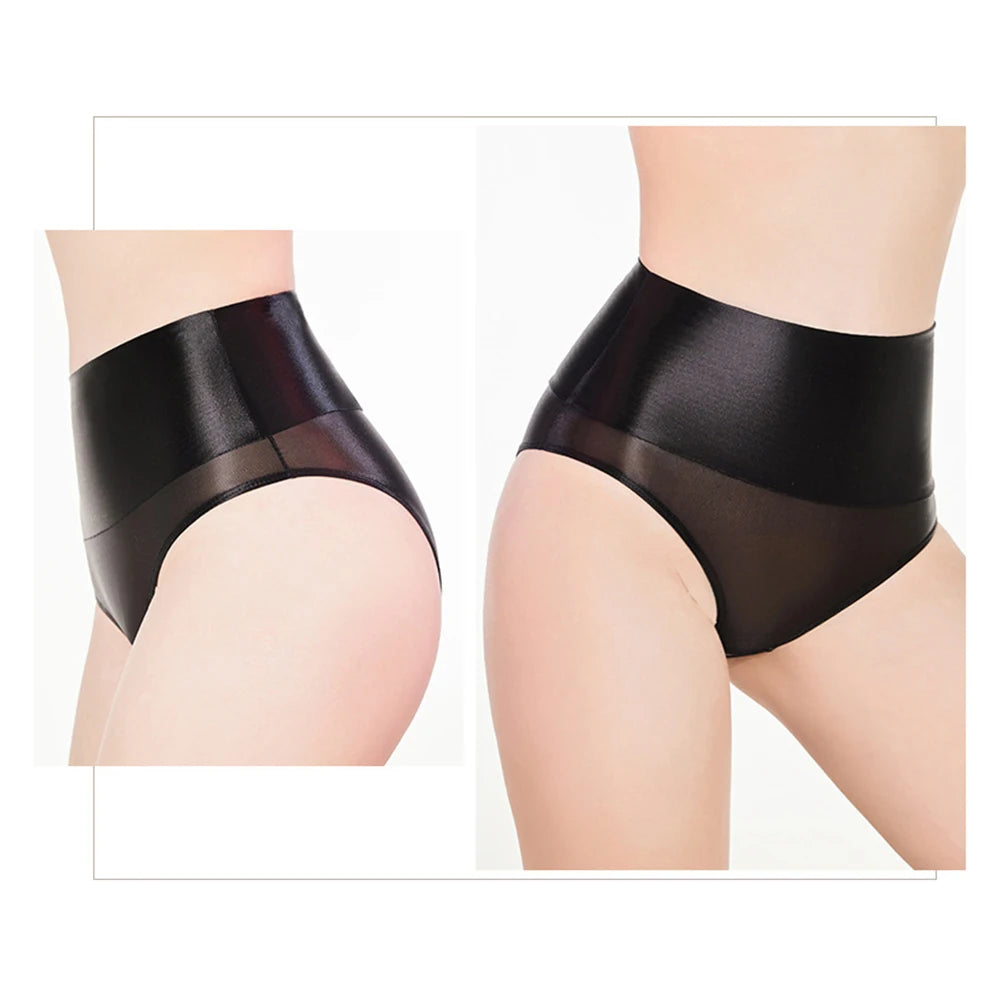 Women's Seamless Underwear Ultra-Thin Glossy Panties Knickers High Waist Transparent See Through Shiny Sheer Underpants